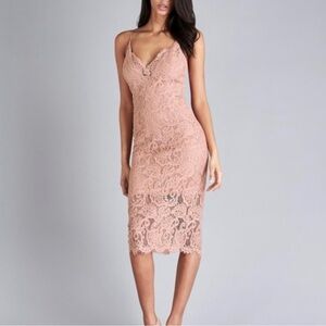 Bardot Lace V-Neck Dress Women’s Size 6/S Pink Fitted Spaghetti Straps Bodycon